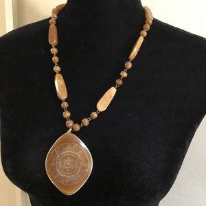 Vintage jasper lucite Aztec bead pendant necklace